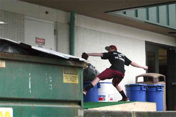 Josh McLeod pitches behind Kingston Middle School on Tuesday during baseball practice. Like other teams in the district