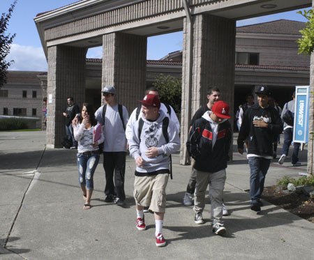 Students leave Bremerton High School for the day Tuesday.