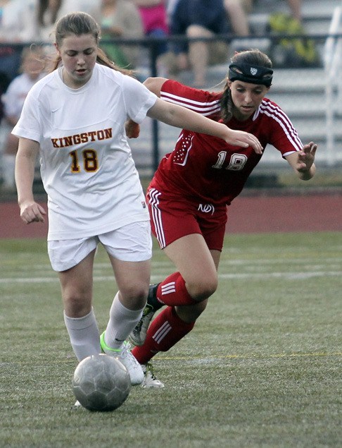 Kingston’s Ashlynn McDonald works her way down field during the girls varsity soccer team’s first game (non-league) of the 2012-13 season Sept. 4 at Buccaneer Field.