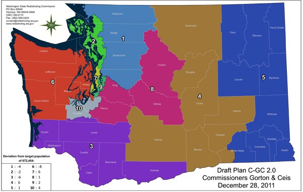 The proposed district map for Washington State.