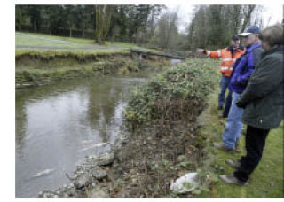 Onlookers check out the work recently completed on the first phase of the Chico Creek restoration project.