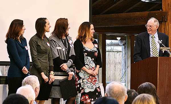 The South Kitsap Sports Hall of Fame inducted 16 new athletes and teams Jan. 16. Members of the 1991-92 South Kitsap girls track and field team with their coach Dave Olsen.