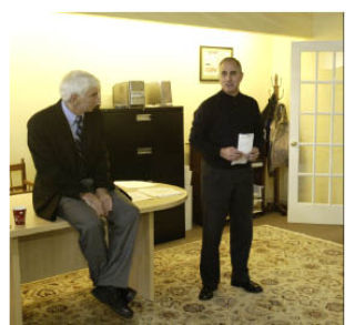 Kitsap Pumas head coach John Wedge (left) chats with club executive director Ben Pecora last month shortly after Wedge was officially named the team’s head coach.