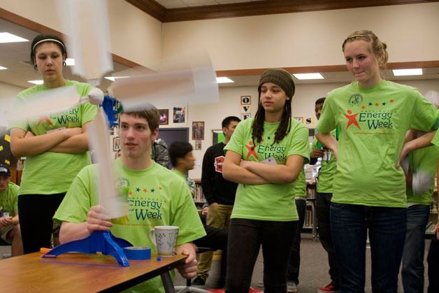 Team “Right Now” puts its wind turbine to the test on Friday. “FEET” won the competition.