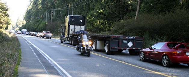 Traffic backs up on northbound State Route 3 Wednesday during a Hood Canal Bridge opening.