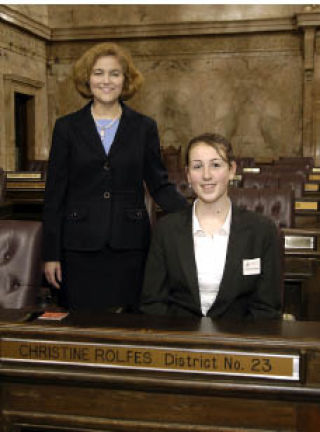 23rd District State Rep. Christine Rolfes (D-Bainbridge Island) sponsored Central Kitsap Junior High School freshman Katherine Wilson’s week as a page in the Washington State House of Representatives. Wilson joined her peers from across the state to learn about the Legislature firsthand. Students between the ages of 14 and 17 who are interested in the page program can visit www.leg.wa.gov/House/PageInternProgram for more information.