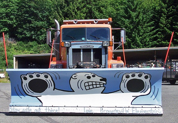 Students at Brownsville Elementary designed and painted this snow plow blade to be used during storms.