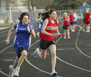 The Kingston Middle School track teams made a good showing at their first track meet of the season April 30 at North Kitsap High School against Poulsbo Middle School and Woodward Middle School of Bainbridge Island. Pictured above