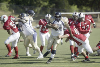 Andy Alfred was among several West Sound running backs to produce yards against North King County in the Saints’ 39-13 win in North American Football League play.