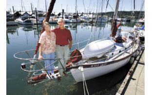 Neil and Nancy Sirman onboard the Active Light on D dock at the Port of Poulsbo.