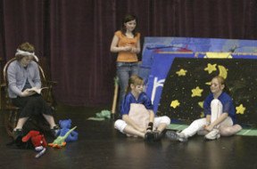 Chimacum elementary students ran through their skit in the “Di’ve Got a Secret” challenge during Destination Imagination at Klahowya Secondary School Saturday.