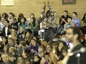 Central Kitsap Junior High School students showed their support while singer/songwriter LeRoy Bell performed at Fridays Martin Luther King Jr. assembly.