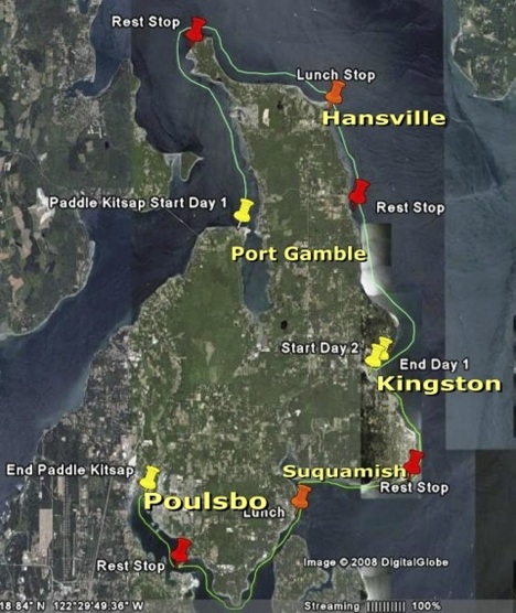 This map shows the route of Paddle Kitsap.