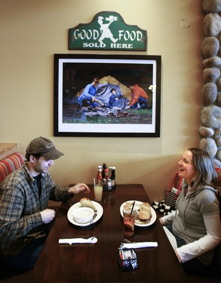 Michelle and Nick Bilbo enjoy a lunch at the The Northwest Taprock Grill which opened to the public for lunch on Wednesday.