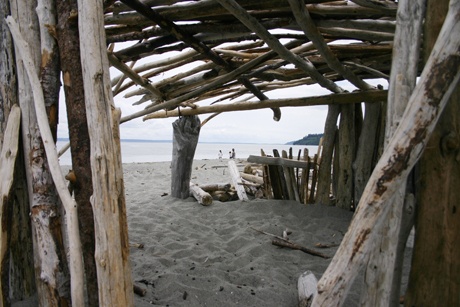 A driftwood shack at one of Kitsap's best beaches — Point No Point near Hansville.