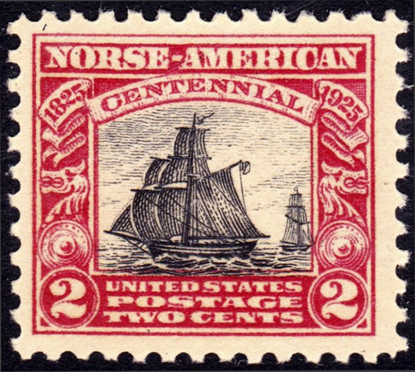 The U.S. Postal Service issued this stamp in 1925 to celebrate the centennial of the voyage of the Restoration