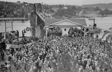 A crowd gathered to witness the opening of the Manette Bridge on June 21