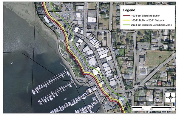 Downtown Poulsbo shoreline jurisdiction under the new draft Shoreline Managment Program