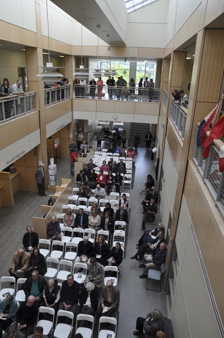 A crowd gathered at Olympic College’s Bremerton campus in the common area in the new Humanities and Student Services building Wednesday for a ribbon-cutting ceremony. The building houses all student services in one location and college Trustee Peter Crane said it will help “make the first experience comfortable” for new students.