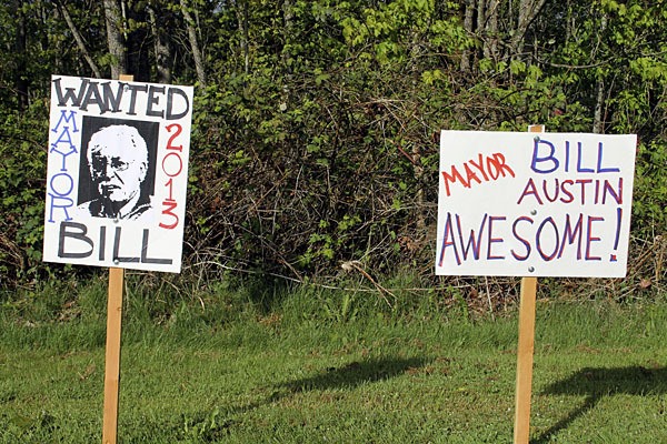 Signs supporting Bill Austin for mayor of Poulsbo popped up in downtown Poulsbo over the weekend.  Austin said he is not a candidate