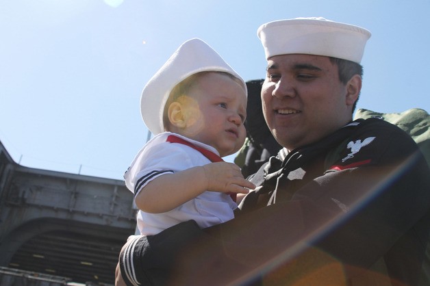 E-2 Justin Baty got to meet his son Maximus for the first time this past Friday at Naval Base Kitsap - Bremerton following an eight-month deployment aboard the USS John C. Stennis.