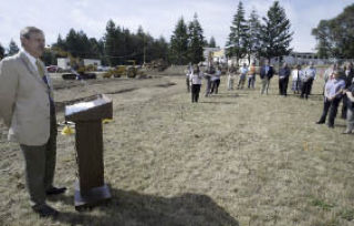 Kitsap County Coroner Greg Sandstrom speaks at the groundbreaking ceremony on Tuesday for a new Kitsap County morgue.