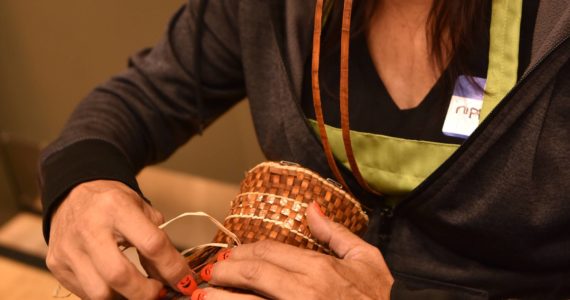 Suquamish tribal member Kippie Joe makes a potlatch hat from cedar bark. Nancy Treder/Kitsap News Group Photos