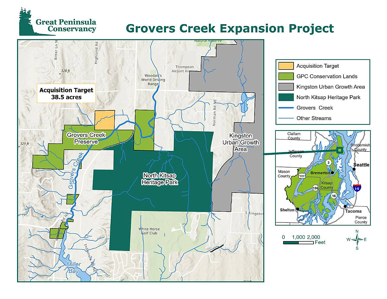 A map showing the location of the land Great Peninsula Conservancy wants to acquire adjacent to Grovers Creek Preserve. GPC courtesy map