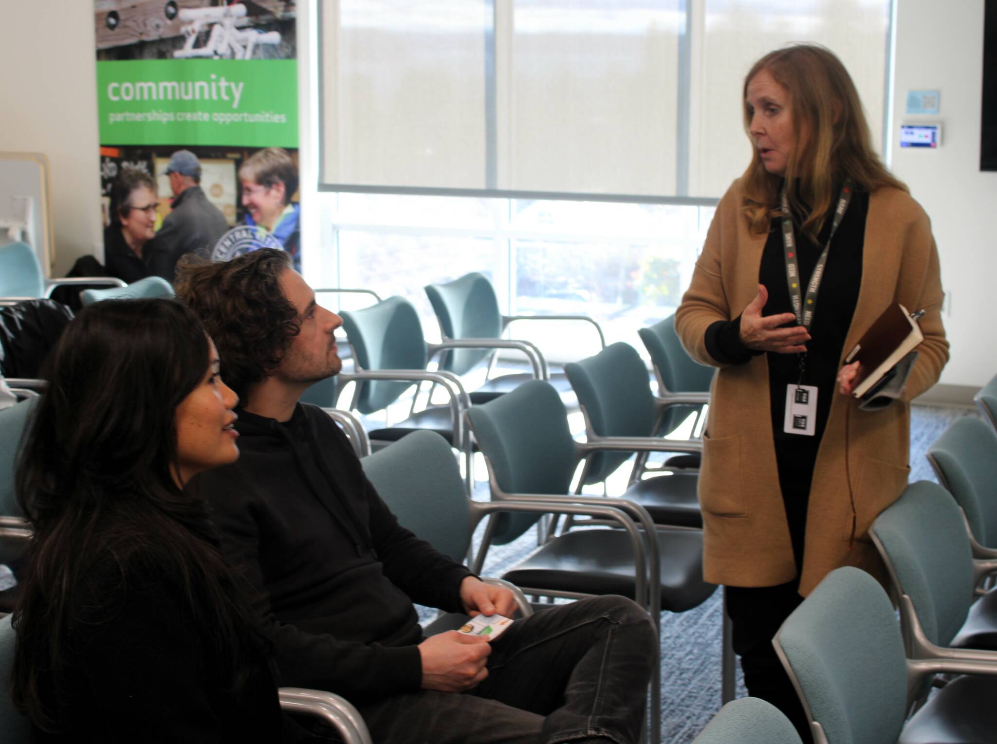 Elisha Meyer/Kitsap News Group
CKSD superintendent Erin Prince, right, discusses the upcoming levy proposition with attendees at a small informational meeting.