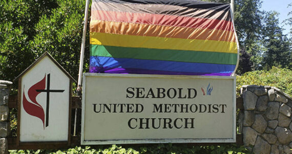 Church courtesy photo
The Pride flag is displayed in front of the Seabold church near Highway 305.