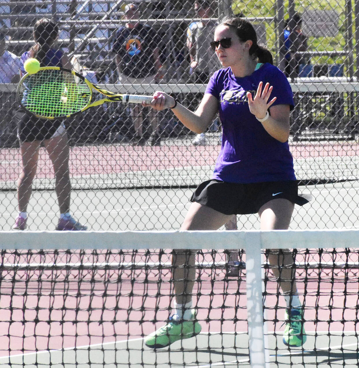 Nicholas Zeller-Singh/Kitsap News Group photos
Viking Teegan DeVries finishes second in the 2A singles bracket at the district tournament.