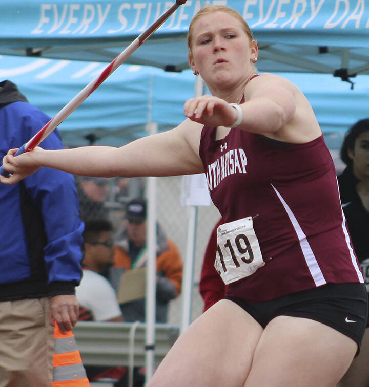 Elisha Meyer/Kitsap News Group photos
Grace Degarimore of SK makes her approach for her first javelin throw of the day.