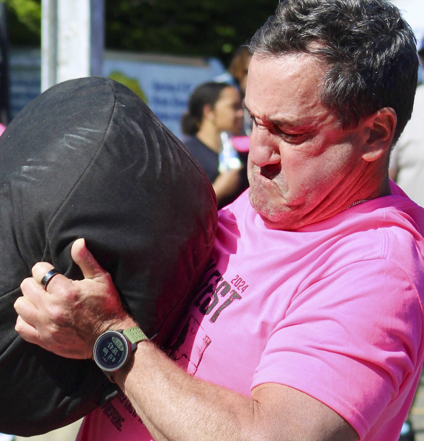 Elisha Meyer/Kitsap News Group photos
Adam Shapiro finishes his workout at one of the stations with the throw of a weighted bag over a bar.