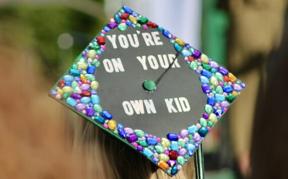 Elisha Meyer/Kitsap News Group photos
A student’s graduation cap reads, “You’re on your own, kid.”