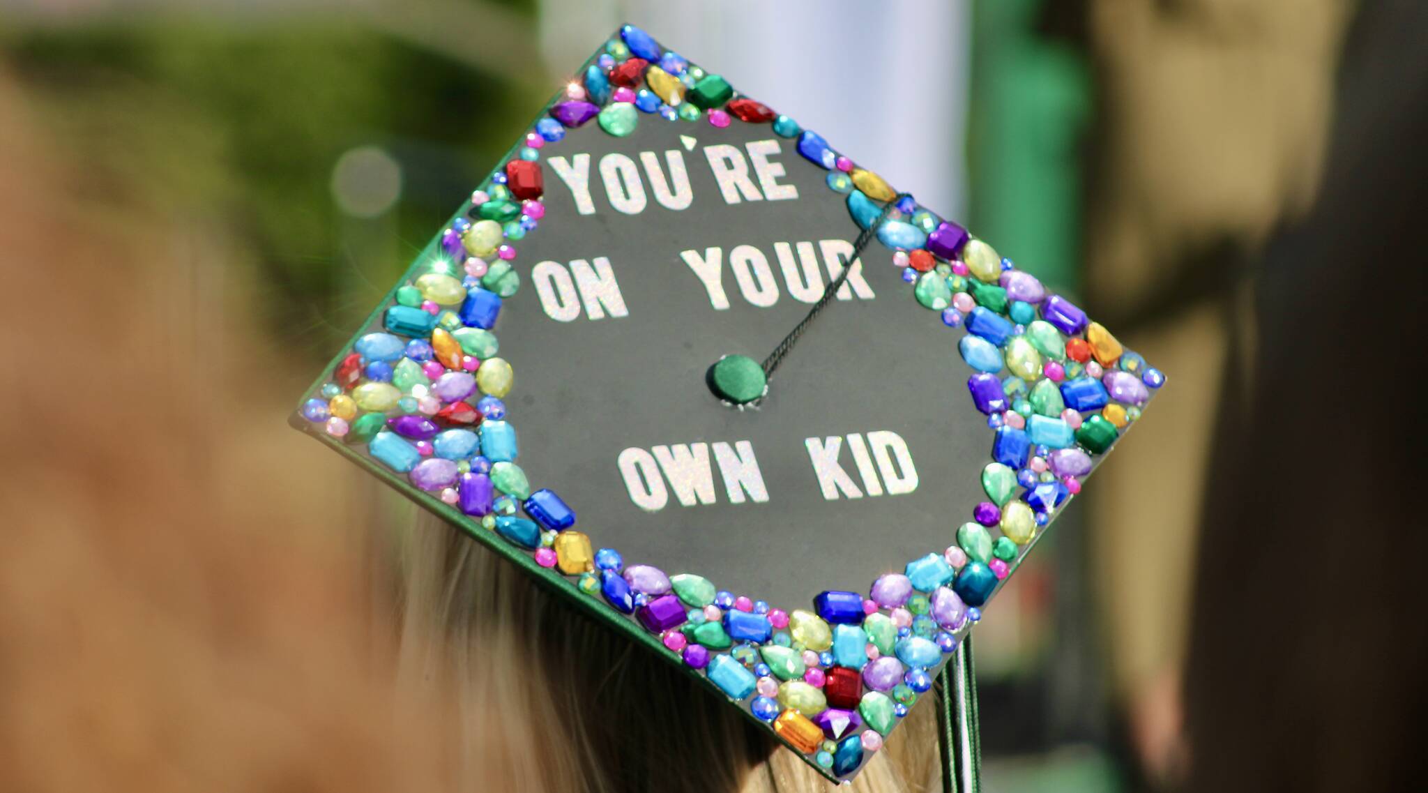 Elisha Meyer/Kitsap News Group photos
A Klahowya students graduation cap reads, Youre on your own, kid.