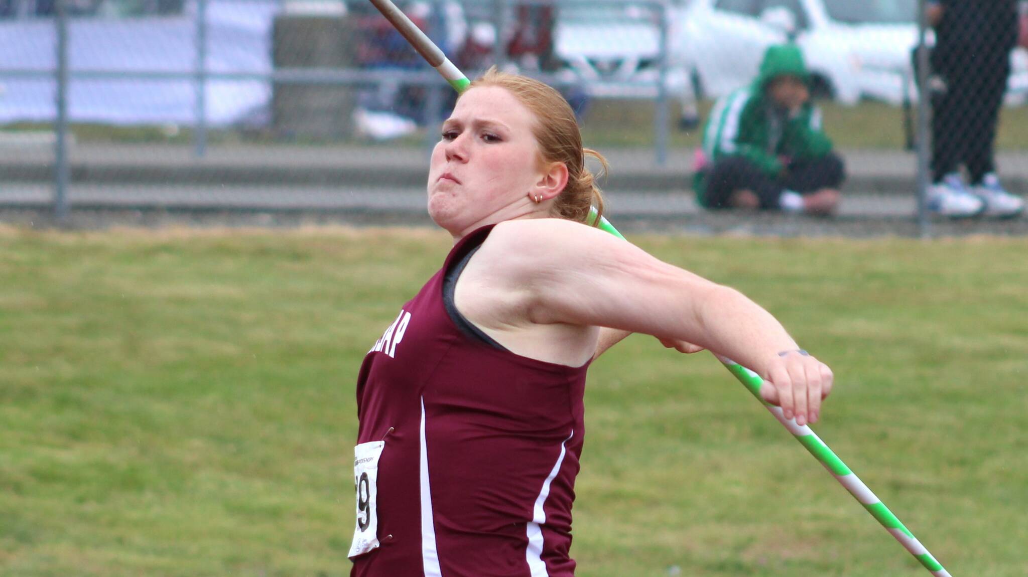 Elisha Meyer/Kitsap News Group
Grace Degarimore muscles up for her state-winning javelin throw in the finals.