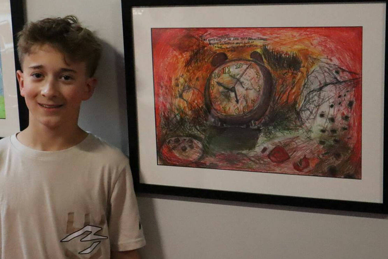 NKSD courtesy photos
8th-grader Chance Larripa of Kingston Middle School won an award for his “Clock” artwork.