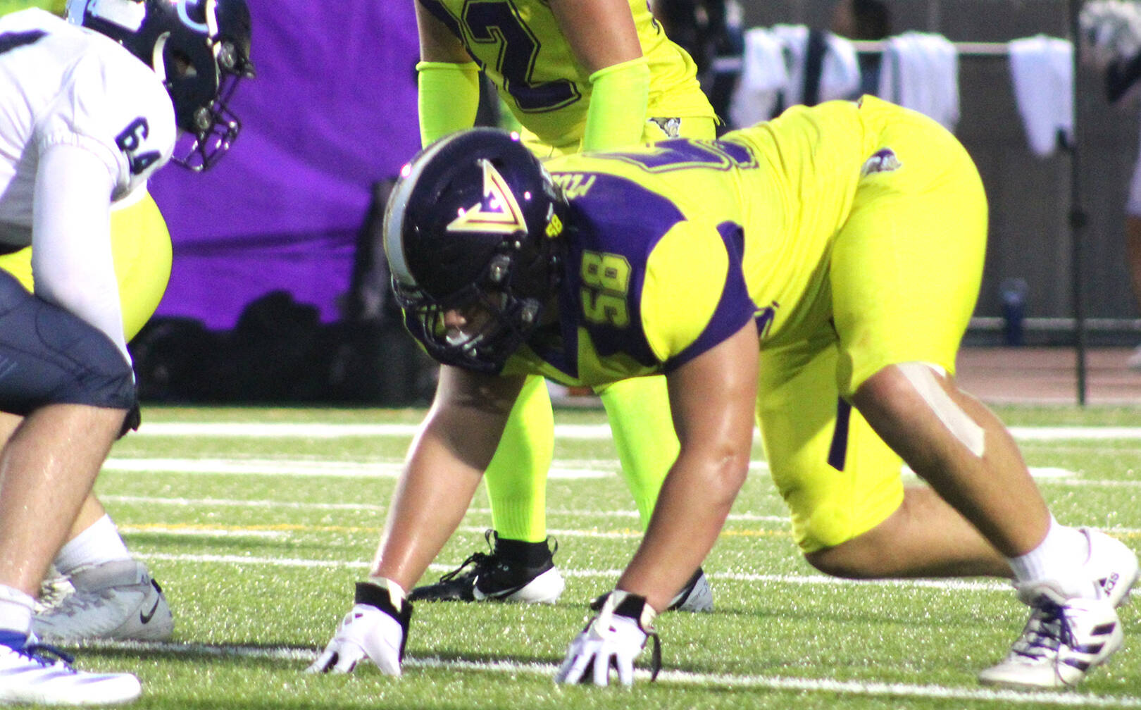 Elisha Meyer/Kitsap News Group
Nathaniel Thorton awaits the snap in a Week 2 game against Lynden Christian.