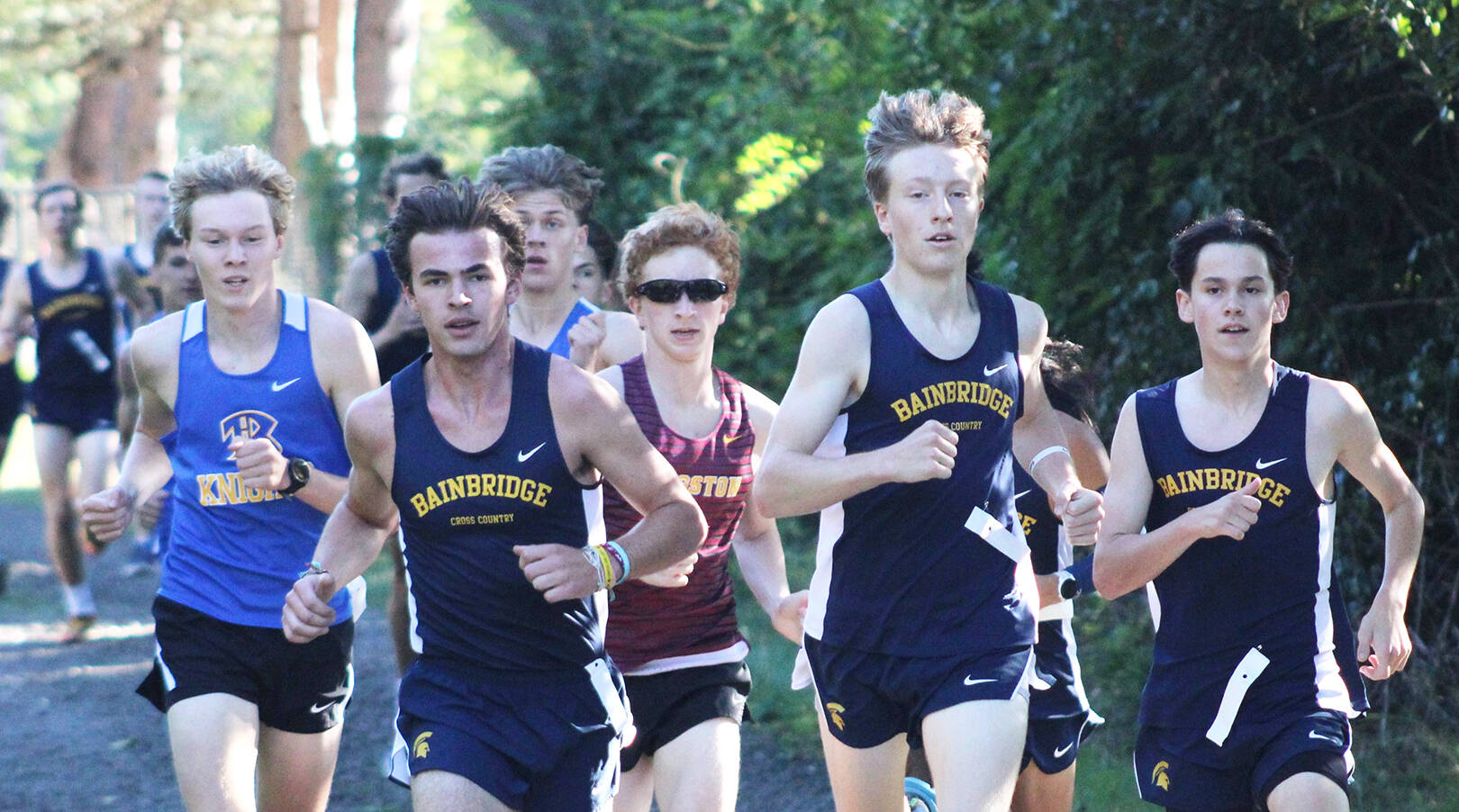 Elisha Meyer/Kitsap News Group photos
The leading pack of runners at this season’s 2A Olympic League opener in Kingston.