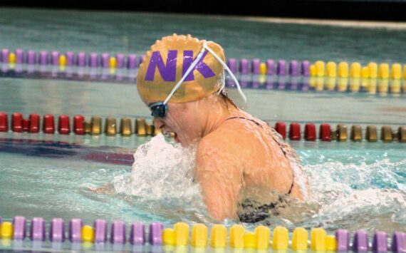 Elisha Meyer/Kitsap News Group photos
North Kitsap junior Carly Yates emerges from the water before taking her next stroke in the 100-yard breaststroke.