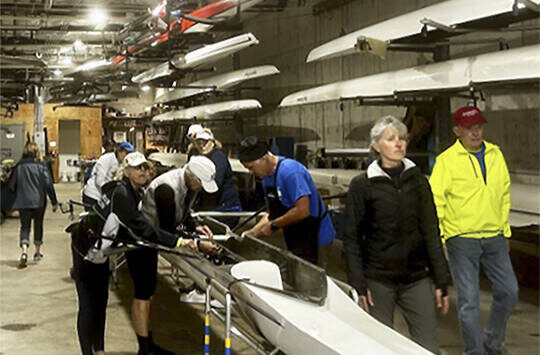 Peter Gammell/Kitsap News Group photos
Participants prepare for the regatta in the boathouse.