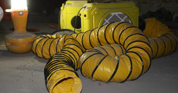 Molly Hetherwick/Kitsap News Group
A ventilator tube is prepared to funnel dust out of the enclosed space when renovation begins.