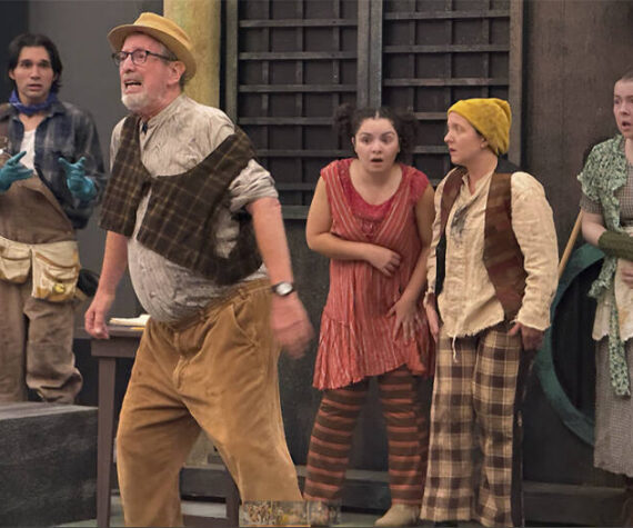 Matt Longmire courtesy photos
Cast of Urinetown rehearses the play for its Bainbridge show.