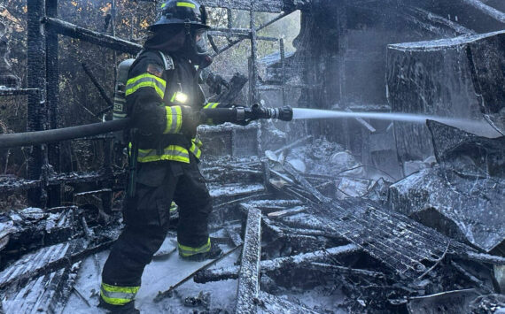 PFD courtesy photo
A mobile home near Poulsbo is a total loss following a fire Oct. 10 that was caused by aged wiring in a living room wall.