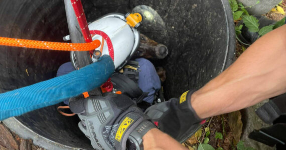 NKF&R courtesy photo
A dog was rescued and avoided serious injury after falling into a deep well in Suquamish Oct. 14.