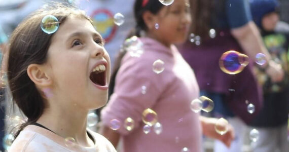 Ted Macomber courtesy photos
Olalla Elementary School students celebrate attendance success with a bubble party.