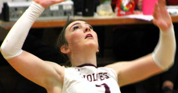 Elisha Meyer/Kitsap News Group photos
SK senior Mercy McGaughey goes up for an attack against the Curtis Vikings Oct. 23.