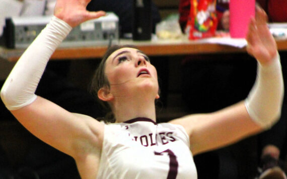 Elisha Meyer/Kitsap News Group photos
SK senior Mercy McGaughey goes up for an attack against the Curtis Vikings Oct. 23.