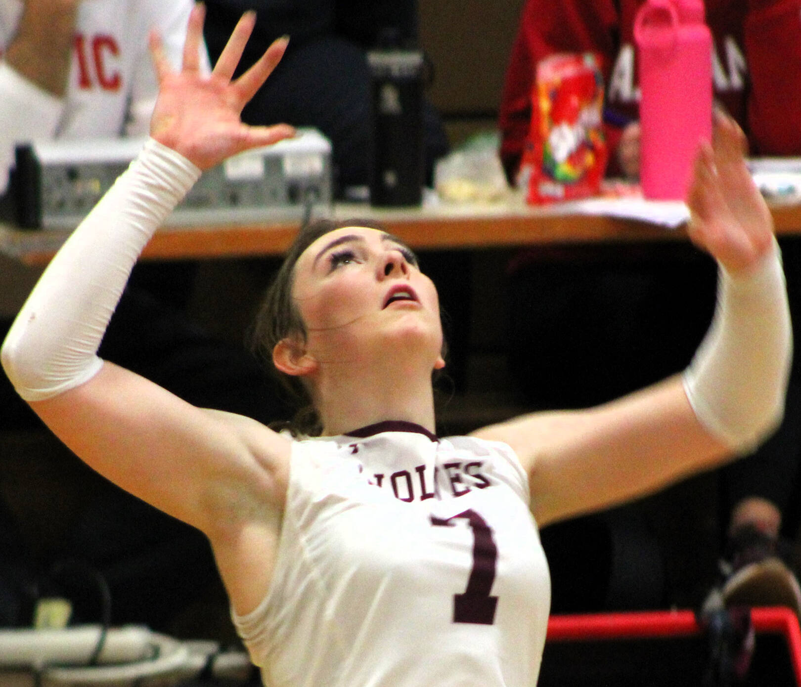 Elisha Meyer/Kitsap News Group photos
SK senior Mercy McGaughey goes up for an attack against the Curtis Vikings Oct. 23.