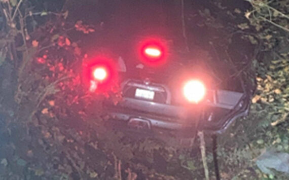 KCSO courtesy photo
The Toyota 4Runner crashed through guardrails, down an embankment, and into a tree in South Kitsap Nov. 6.